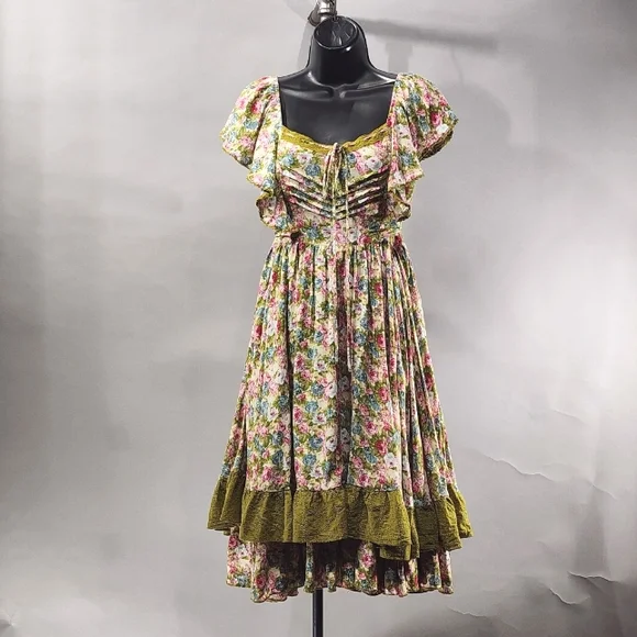 Floral Ruffle Dress with Green Accents - Picture 1 of 3